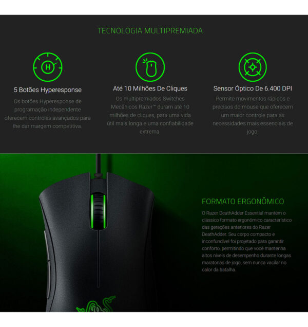 Mouse Deathadder Razer Essential Gamer 6400 Dpi 5 Botões - Imagem 4